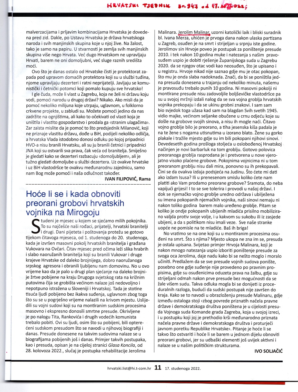 Hrv. tjednik grobovi Soljacic